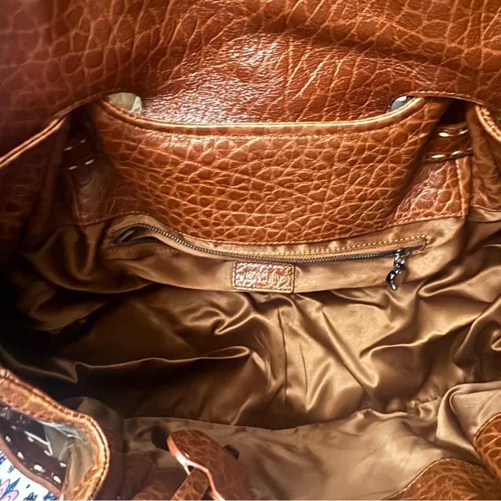 Vintage Moschino Brown Leather Women’s Clear Accent Satchel Shoulder Bag - Picture 6 of 9